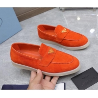 Luxury Prada Suede Loafers Orange 1D222N 612120