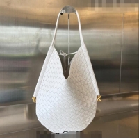 Famous Brand Bottega Veneta Medium Solstice Shoulder Bag in Intrecciato Leather 740990 White 2023