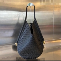 New Style Bottega Veneta Medium Solstice Shoulder Bag in Intrecciato Leather 740990 Black 2023