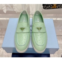 Luxury Prada Ostrich-Embossed Leather Loafers Light Green 1D222N 612126