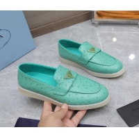 Best Product Prada Ostrich-Embossed Leather Loafers Green 1D222N 612130