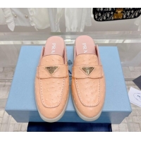 Best Price Prada Ostrich-Embossed Leather Sabots Flat Mules Peachy Pink 1D270N 612137