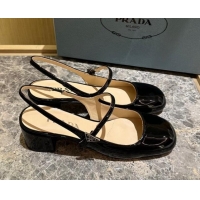 Hot Style Prada Patent Leather Slingback Pumps 4cm Black 1I161N 612143