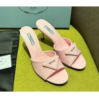 Best Grade Prada Brushed Heel Slide Sandals 7.5cm with Crystals Pink 612174