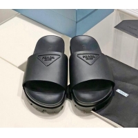 Top Design Prada Rubber Slide Sandals with Embossed Triangle Logo Black 612179