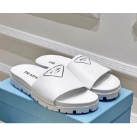 Sophisticated Prada Rubber Slide Sandals with Printed Triangle Logo White 612178