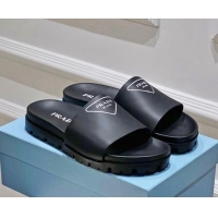 Online Duplicate Prada Rubber Slide Sandals with Printed Triangle Logo Black 612181