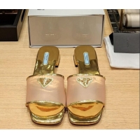 Top Quality Prada PVC Flat Slide Sandals Gold 612187