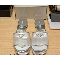 AAAAA Prada PVC Flat Slide Sandals Silver 612189