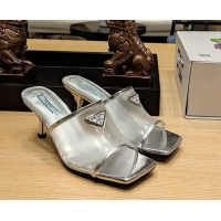 Fashion Prada PVC Heel Slide Sandals 7cm Silver 612188