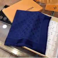 Best Price Louis Vuitton LV Shine Monogram Shawl Scarf 142cm 8149 Navy Blue 2022