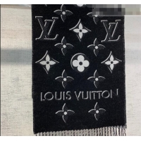 Famous Brand Louis Vuitton Monogram Wool Long Scarf 34x170cm 112214 Black 2022