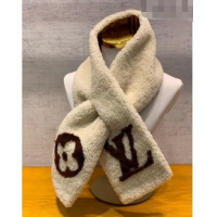 Famous Brand Louis Vuitton Shearling Long Scarf 14x105cm 12220 White/Brown 2022