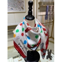 Famous Brand Louis Vuitton LV X YK Monogram Dots Print Silk Scarf 90x90cm 13057 White/Red 2023