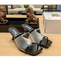 Stylish Prada PVC Heel Slide Sandals 7cm Black 612199