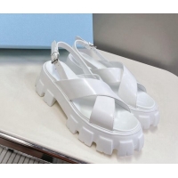 Crafted Prada Leather Platform Sandals 5.5cm White 612202