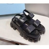 Pretty Style Prada Leather Platform Sandals 5.5cm Black 612203