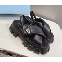 Super Quality Prada Monolith Padded Nappa Leather Sandals 5.5cm Black 1X123N