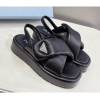 Perfect Prada Padded Nappa Leather Platform Sandals 5.5cm Black 612207