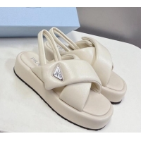 Purchase Prada Padded Nappa Leather Platform Sandals 5.5cm White 612210