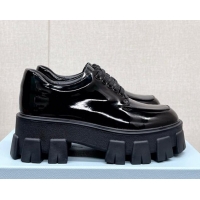 Best Grade Prada Monolith Patent Leather Lace-up Shoes Black 612214