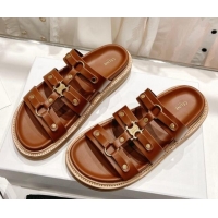 Pretty Style Celine Triomphe Flat Slide Sandals Brown 022704