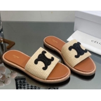 Top Grade Trendy Design Celine Triomphe Flat Slide Sandals Beige 331070