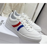 Shop Duplicate Celine Tennis Sneakers in Mesh and Calfskin White/Red/Blue 524114