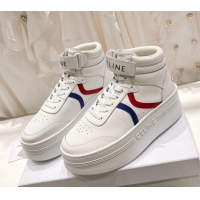 1:1 aaaaa Celine Mid Block Sneakers with Velcro and Wedge in Calfskin White/Red/Blue 524119