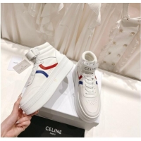 1:1 aaaaa Celine Mid Block Sneakers with Velcro and Wedge in Calfskin White/Red/Blue 524119