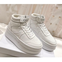 Good Quality Celine Mid Block Sneakers with Velcro and Wedge in Calfskin White 524120