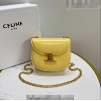 Top Quality Celine Teen Chain Besace Triomphe Mini bag in Shiny Calfskin 110973 Yellow 2023