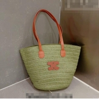 Unique Discount Celine Straw Basket Bag 0510 Green 2023