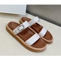 Stylish Celine Leather Slide Sandals with Buckle White 619072