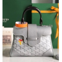 Grade Quality Goyard Calfskin Leather saigon mini Tote Bag 9955 silver