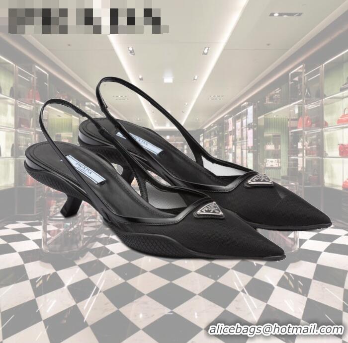 Shop Duplicate Prada Mesh Slingback Pumps 3cm 011359 Black