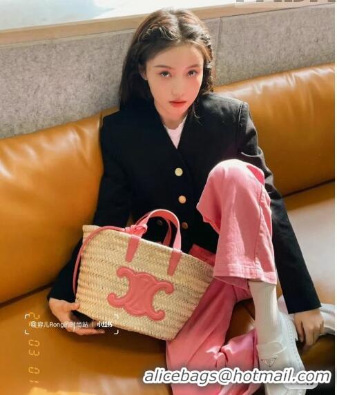 Top Quality Celine Straw Basket Bag 0510 Beige/Pink 2023