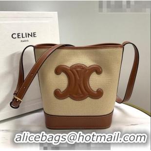 Good Product Celine Small Bucket Cuir Triomphe Bag in Textile and Calfskin 198242 Beige/Brown 2023