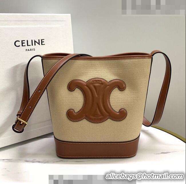 Good Product Celine Small Bucket Cuir Triomphe Bag in Textile and Calfskin 198242 Beige/Brown 2023