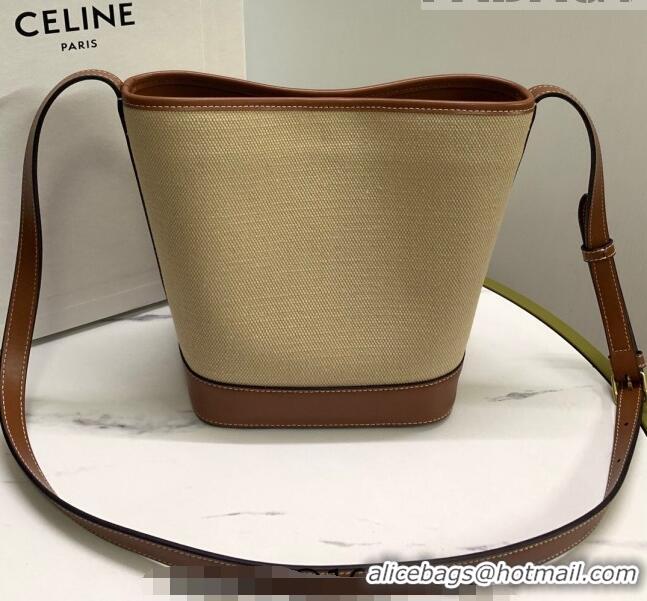 Good Product Celine Small Bucket Cuir Triomphe Bag in Textile and Calfskin 198242 Beige/Brown 2023