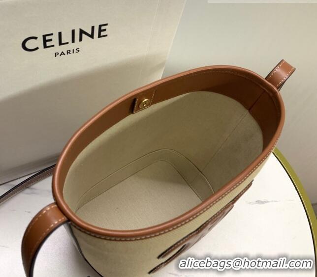 Good Product Celine Small Bucket Cuir Triomphe Bag in Textile and Calfskin 198242 Beige/Brown 2023