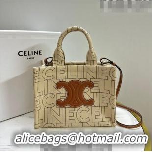 Pretty Style Celine Small Cabas Thais Tote Bag in Textile with CELINE Allover 199162 Beige 2023