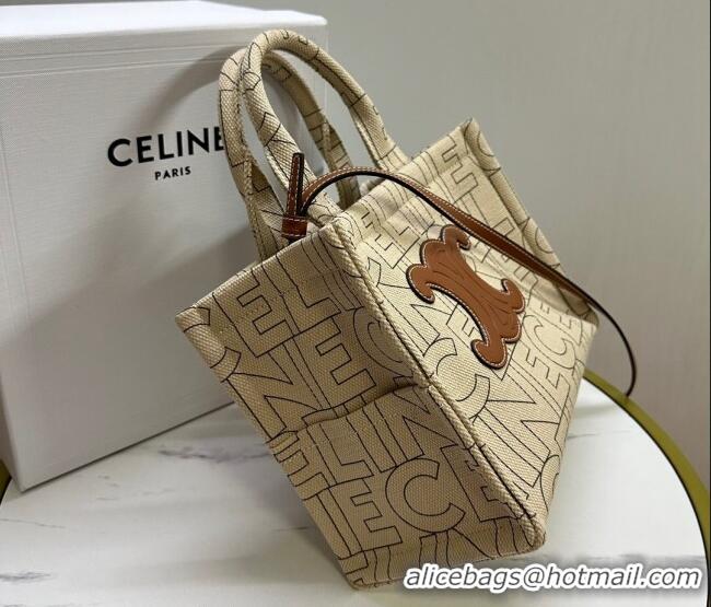 Pretty Style Celine Small Cabas Thais Tote Bag in Textile with CELINE Allover 199162 Beige 2023