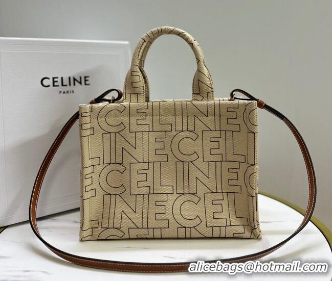 Pretty Style Celine Small Cabas Thais Tote Bag in Textile with CELINE Allover 199162 Beige 2023