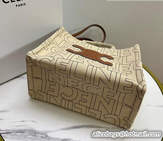 Pretty Style Celine Small Cabas Thais Tote Bag in Textile with CELINE Allover 199162 Beige 2023