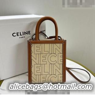 Inexpensive Celine Mini Vertical Cabas Tote Bag in Textile with CELINE Allover Print 193302 Beige/Brown 2023