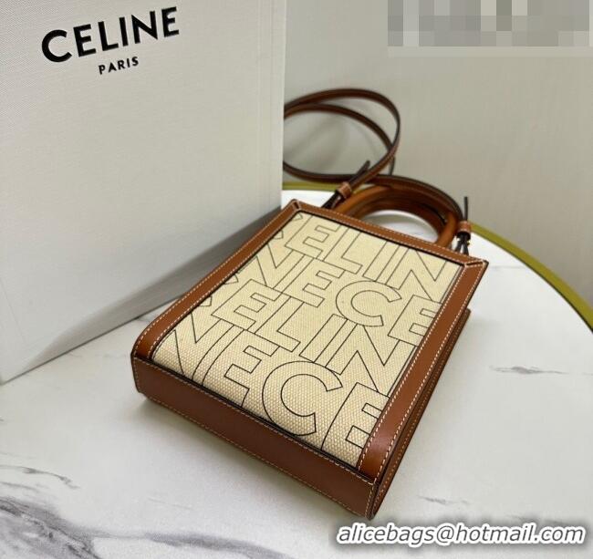 Inexpensive Celine Mini Vertical Cabas Tote Bag in Textile with CELINE Allover Print 193302 Beige/Brown 2023