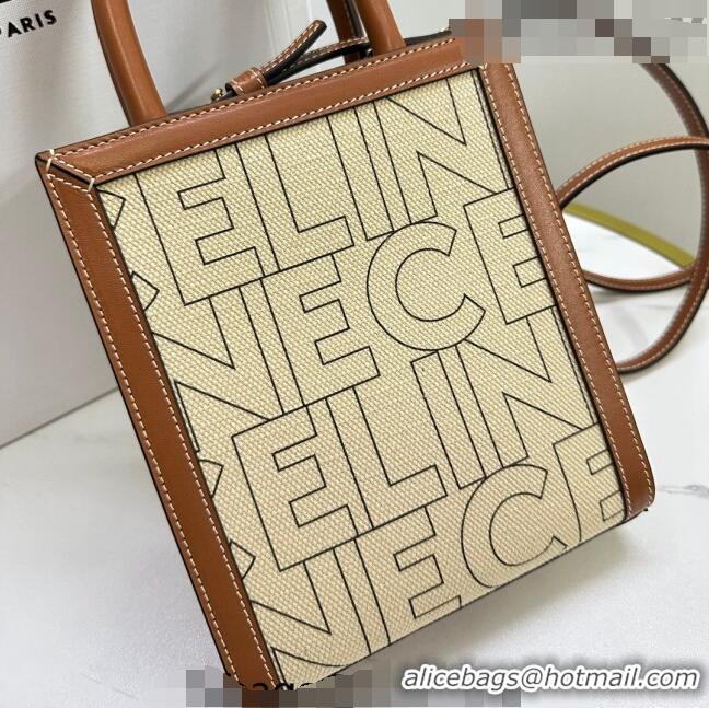 Inexpensive Celine Mini Vertical Cabas Tote Bag in Textile with CELINE Allover Print 193302 Beige/Brown 2023