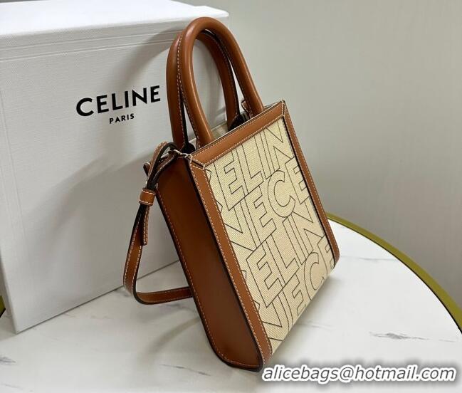 Inexpensive Celine Mini Vertical Cabas Tote Bag in Textile with CELINE Allover Print 193302 Beige/Brown 2023