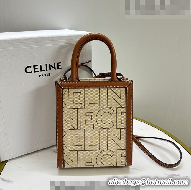 Inexpensive Celine Mini Vertical Cabas Tote Bag in Textile with CELINE Allover Print 193302 Beige/Brown 2023